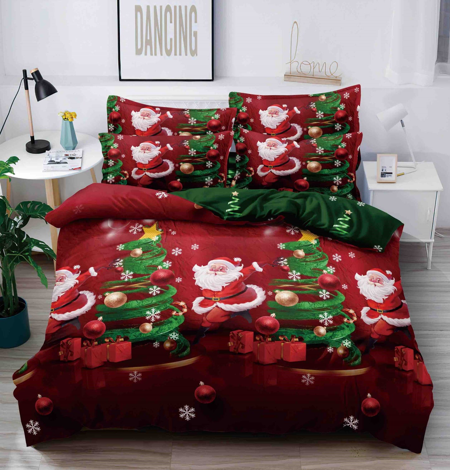 Set lenjerie de pat dublu Model Craciun, BUMBAC FINET, cearsaf normal sau elastic, 6 piese, XMAS15