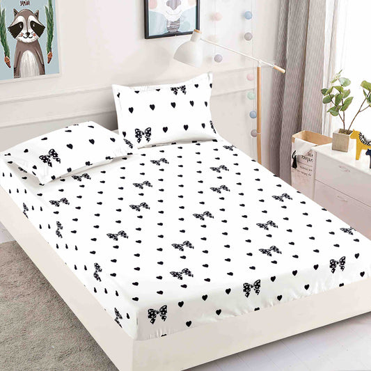 Set 3 piese, Husa de pat cu elastic din Bumbac Finet, 2 Fete de Perna, Pat 1 Persoana, 90x200, HJP21
