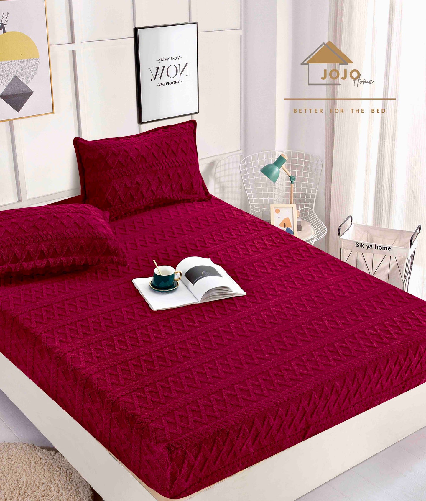 Husa de pat dublu, Cocolino, Model Tricot, Visiniu, HCT10