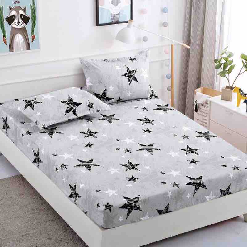 Set 3 piese, Husa de pat cu elastic din Bumbac Finet, 2 Fete de Perna, Pat 1 Persoana, 90x200, HJP26