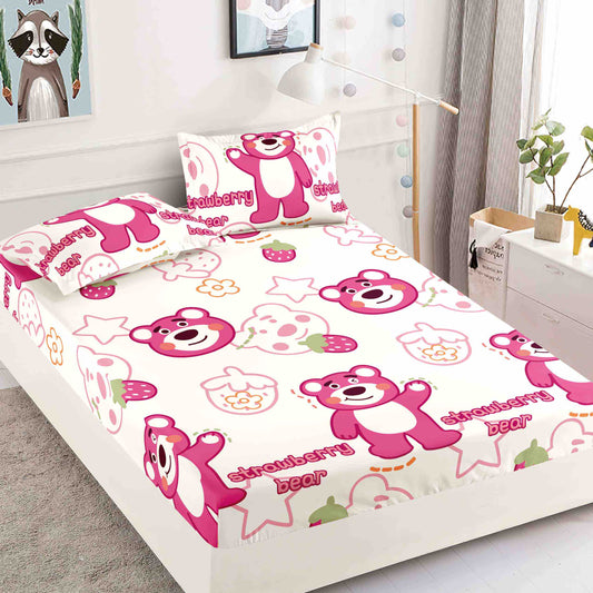 Set 3 piese, Husa de pat cu elastic din Bumbac Finet, 2 Fete de Perna, Pat 1 Persoana, 90x200, HJP15