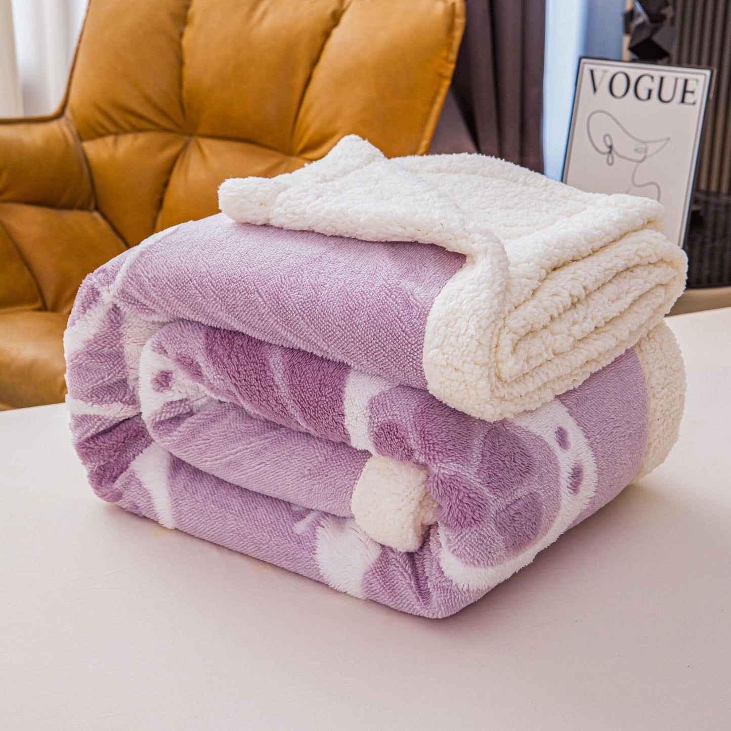 Patura groasa Cocolino cu blăniță, 200x230, Model Fluturi 3D, Mov-Lila, cod PTR15