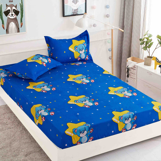 Set 3 piese, Husa de pat cu elastic din Bumbac Finet, 2 Fete de Perna, Pat 1 Persoana, 90x200, HJP25