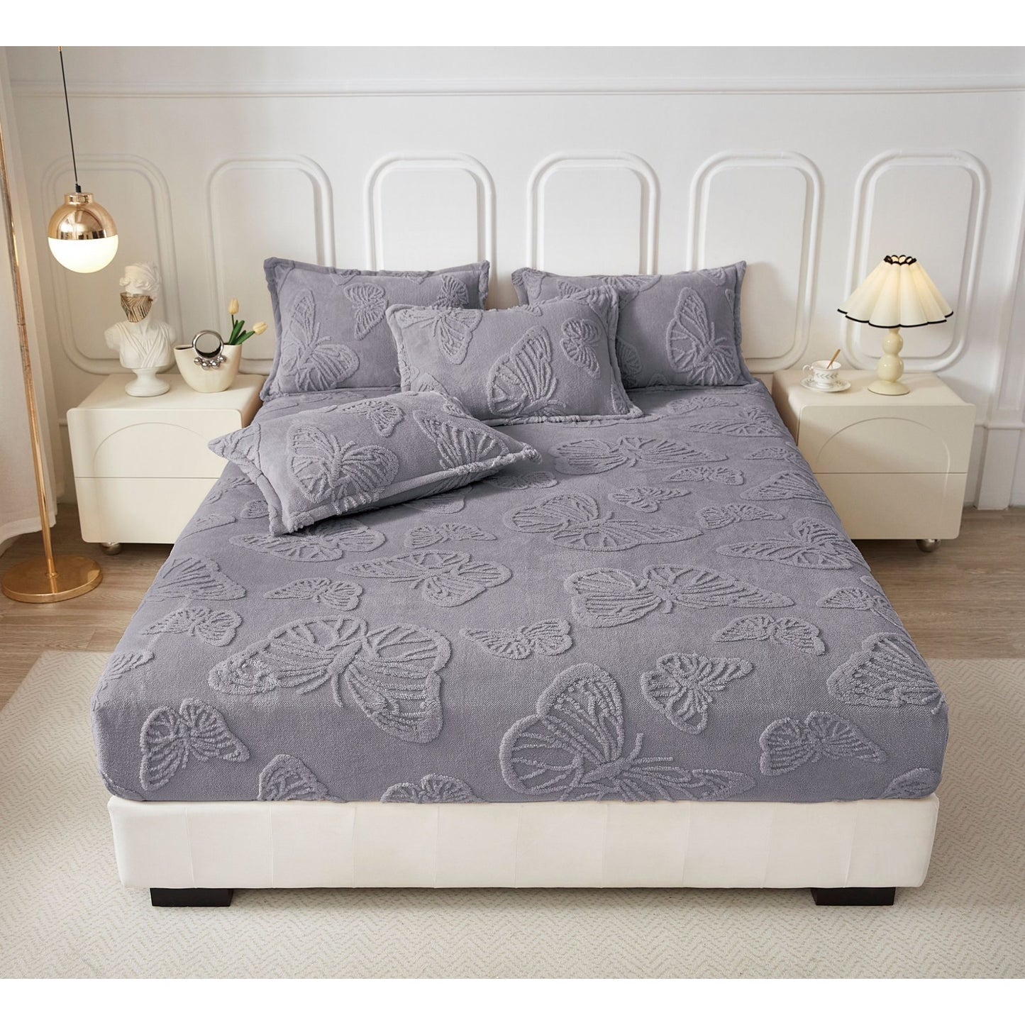 Husă de pat Cocolino + fețe de pernă, Fluturi 3D, Gri închis, HF011