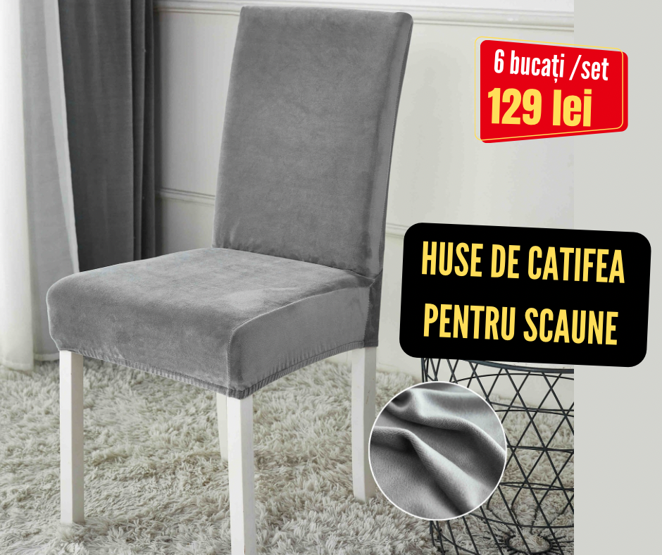 Set 6 huse scaune Catifea, cu elastic, Gri, HSC22