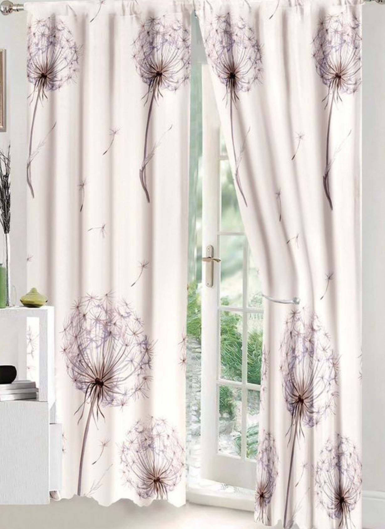 Set Lenjerie de pat Dublu + Draperii , set 8 piese, Alb-Mov , LDP02