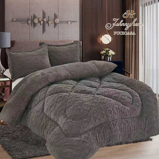 Pilotă groasă Tricot cu blăniță + fețe de pernă, dimensiune 200x230, Gri, PLT27