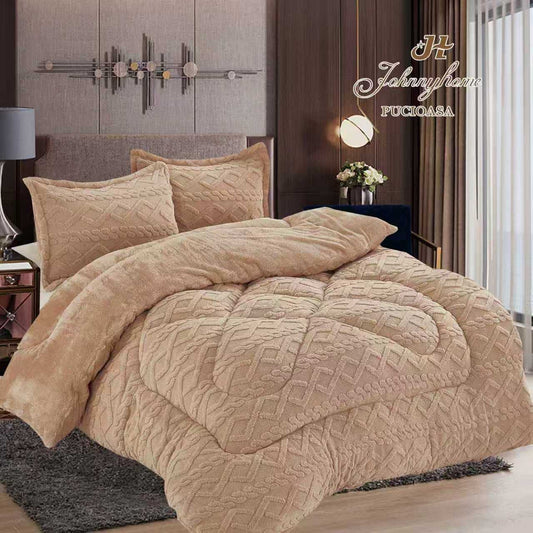 Pilotă groasă Tricot cu blăniță + fețe de pernă, dimensiune 200x230, Maro, PLT28