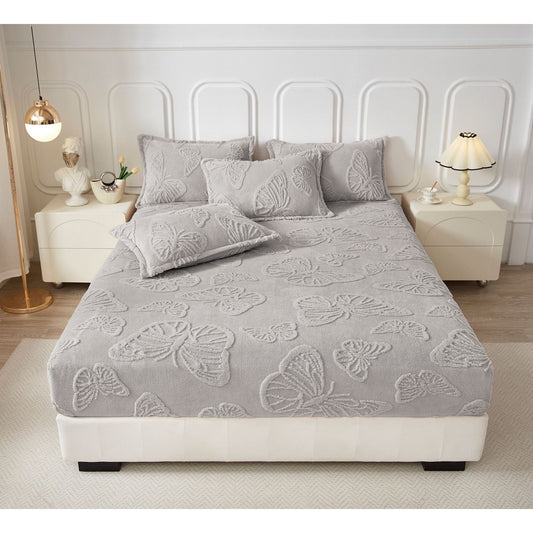 Husă de pat Cocolino + fețe de pernă, Fluturi 3D, Gri , HF06