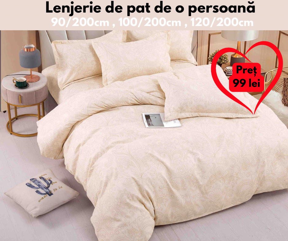 Set Lenjerie de pat O persoană , Bumbac finet , 4 piese , LOP15