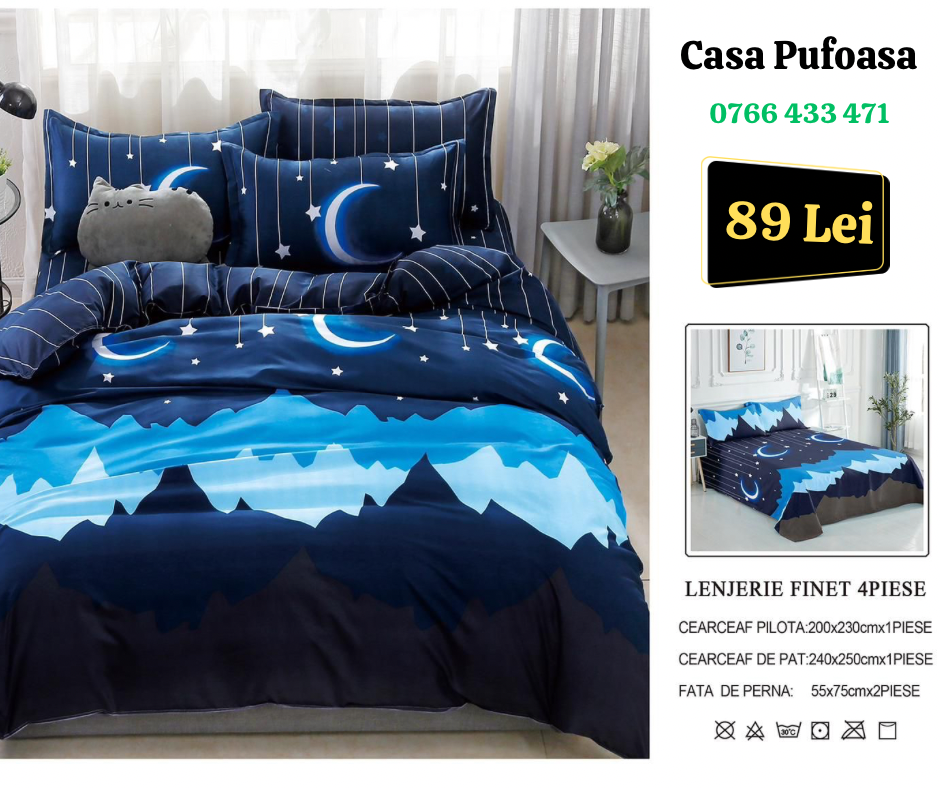 Lenjerie de pat dublu Finet , 4 piese , Luna