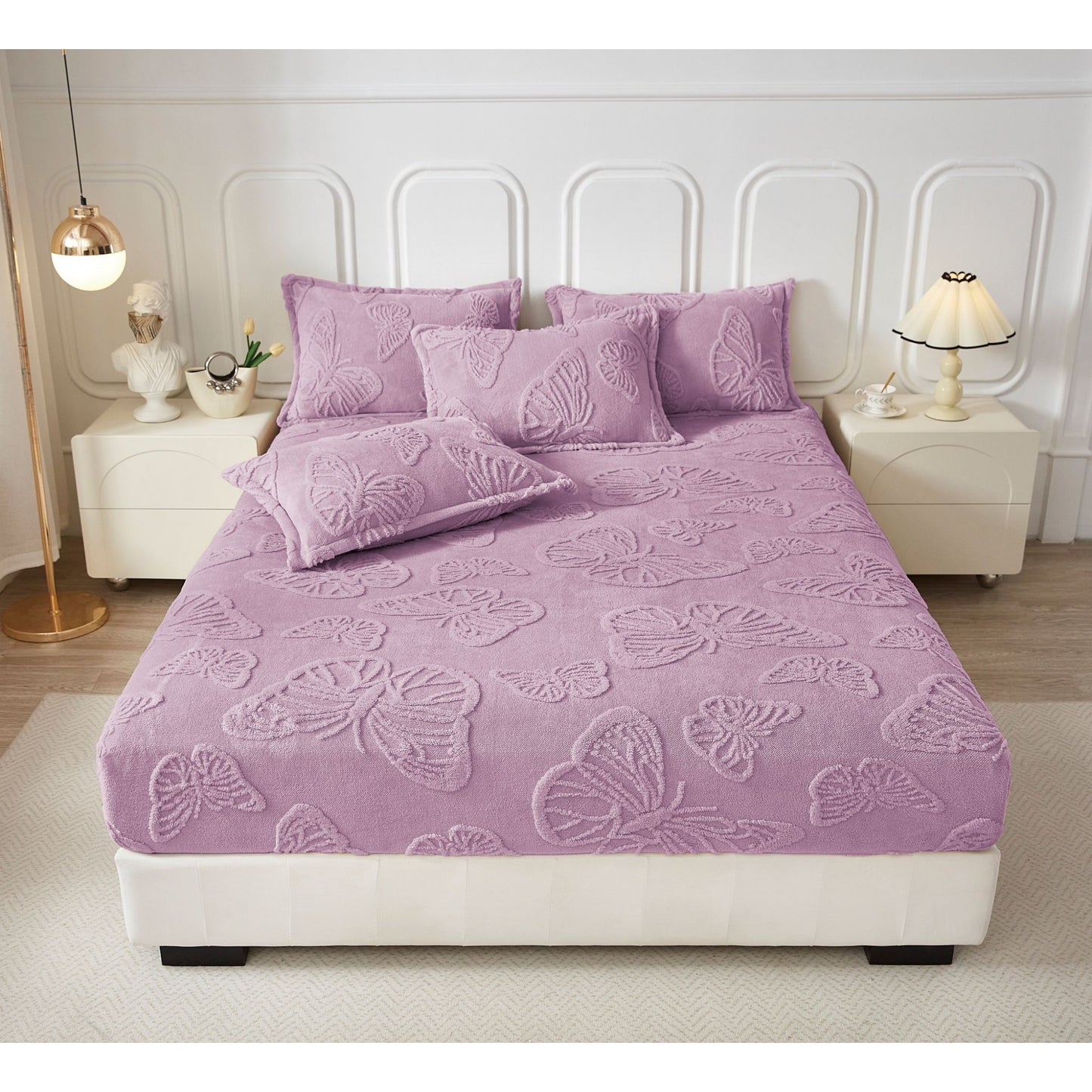 Husă de pat Cocolino + fețe de pernă , Fluturi 3D, Mov-Lila, HF07