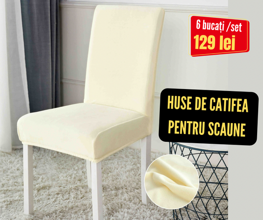 Set 6 huse scaune Catifea, cu elastic, crem, HSC15