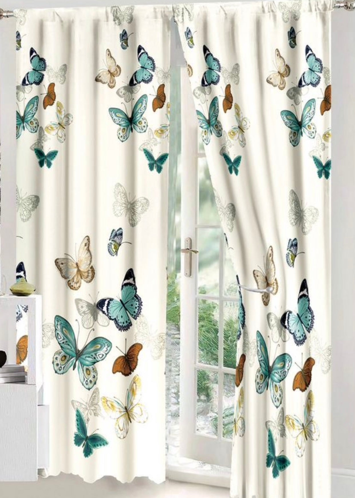 Set Lenjerie de pat Dublu Pucioasa + Draperii , set 8 piese, Fluturi, LDP04