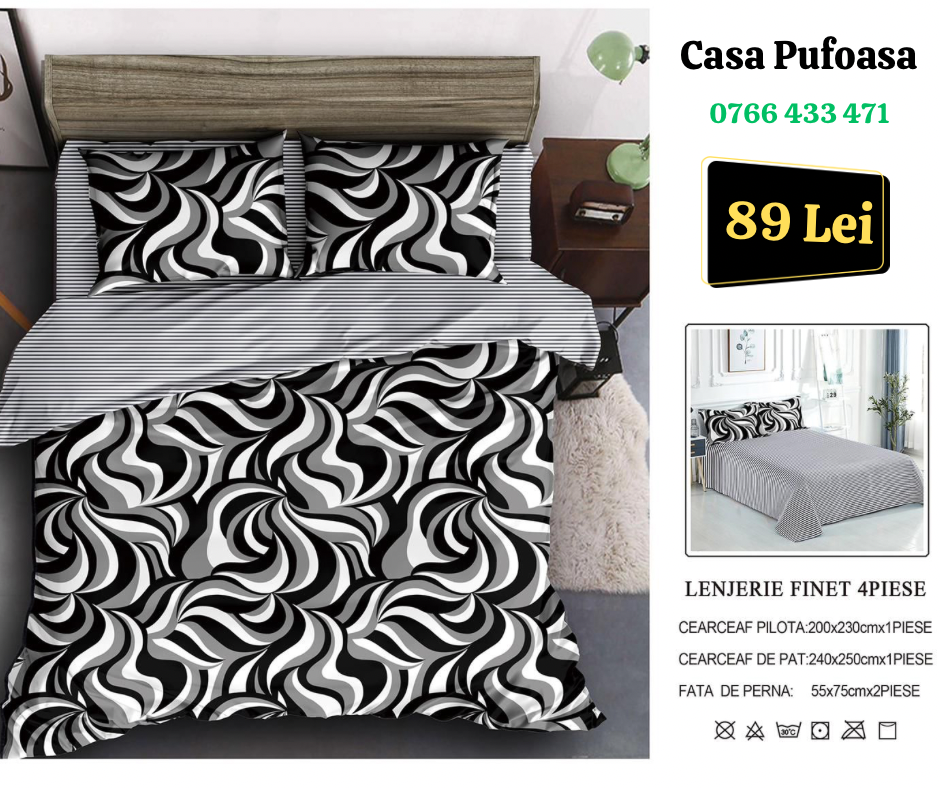 Lenjerie de pat dublu Finet , 4 piese , zebră