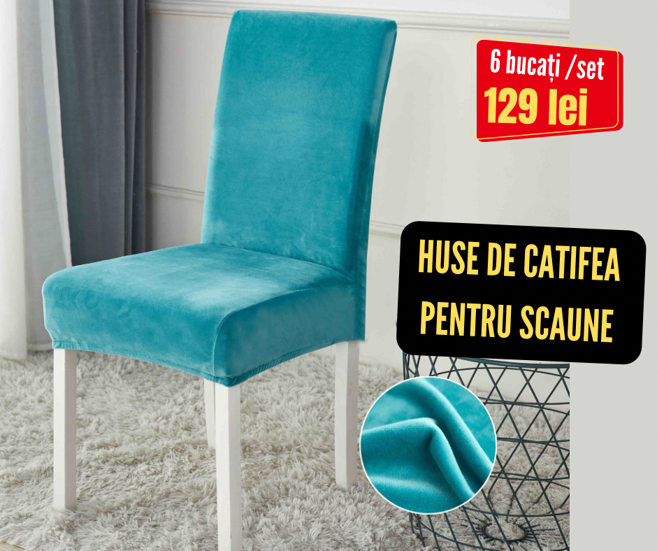 Set 6 huse scaune Catifea, cu elastic, Turcoaz, HSC19