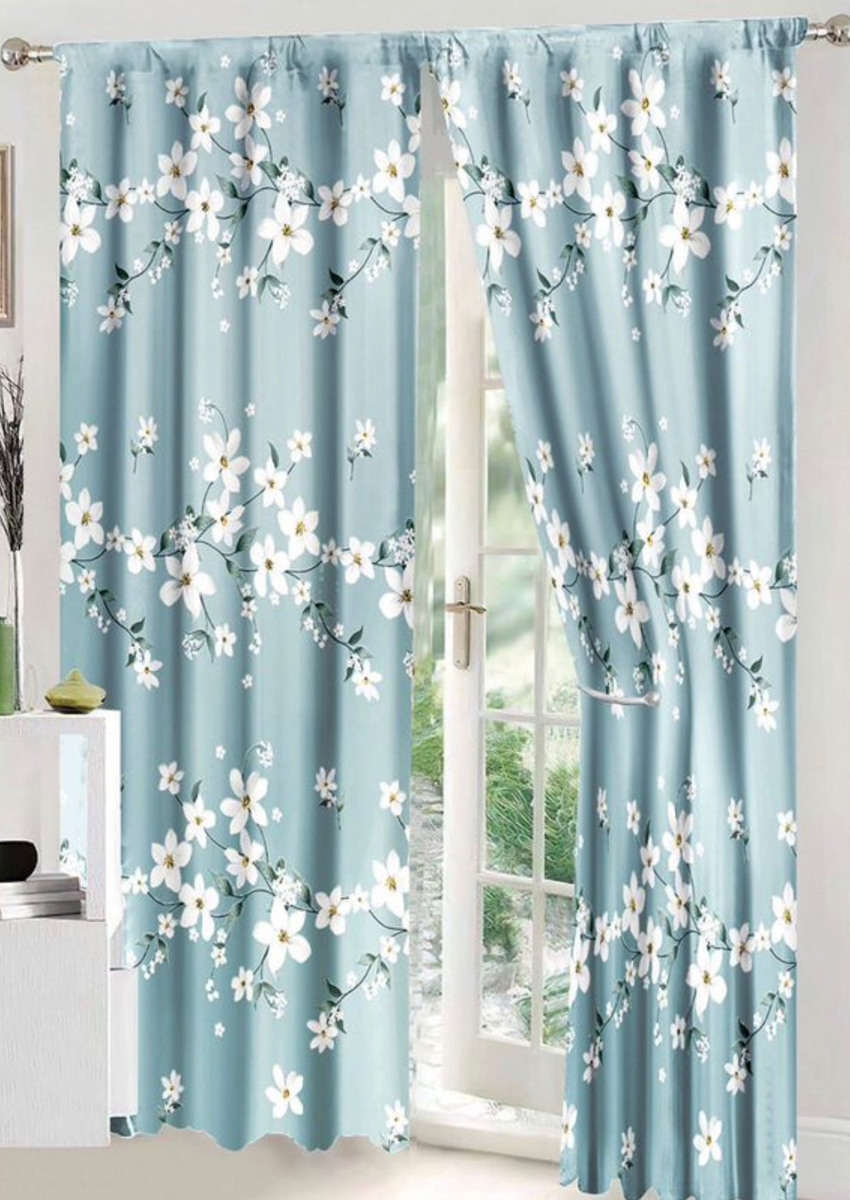 Set Lenjerie de pat Dublu Pucioasa + Draperii , set 8 piese, Flori, LDP010