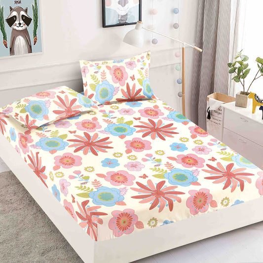 Set 3 piese, Husa de pat cu elastic din Bumbac Finet, 2 Fete de Perna, Pat 1 Persoana, 90x200, HJP20