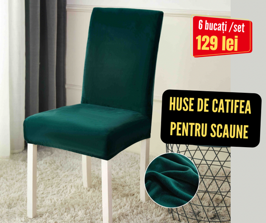 Set 6 huse scaune Catifea, cu elastic, Verde, HSC17