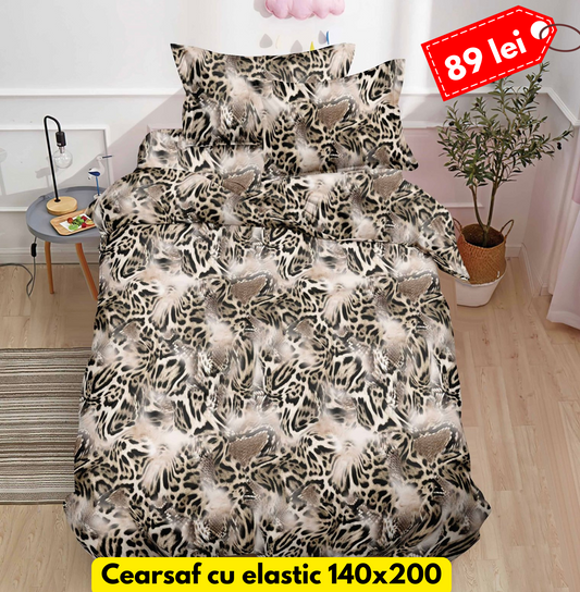 Lenjerie de pat, 1 persoana, Bumbac Finet, 4 piese, Cearceaf cu Elastic, LPE31