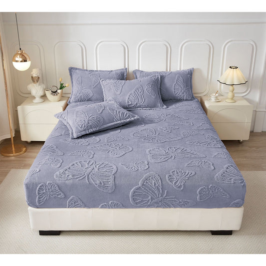 Husă de pat Cocolino + fețe de pernă , Fluturi 3D, Gri albăstrui, HF31