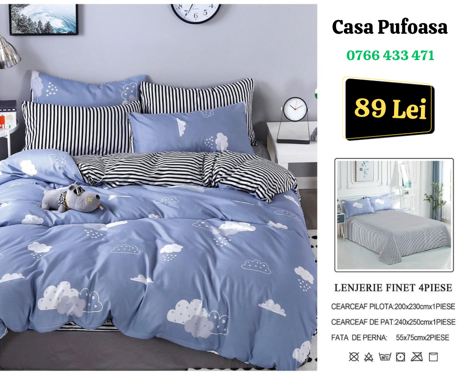 Lenjerie de pat dublu Finet , 4 piese , Nori