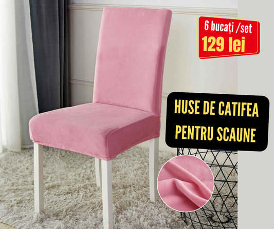 Set 6 huse scaune Catifea, cu elastic, Roz, HSC18