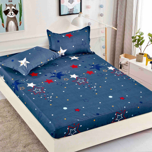 Set 3 piese, Husa de pat cu elastic din Bumbac Finet, 2 Fete de Perna, Pat 1 Persoana, 90x200, HJP29