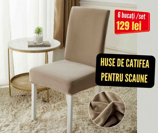 Set 6 huse scaune Catifea, cu elastic, Bej, HSC16