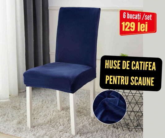 Set 6 huse scaune Catifea, cu elastic, albastru, HSC13