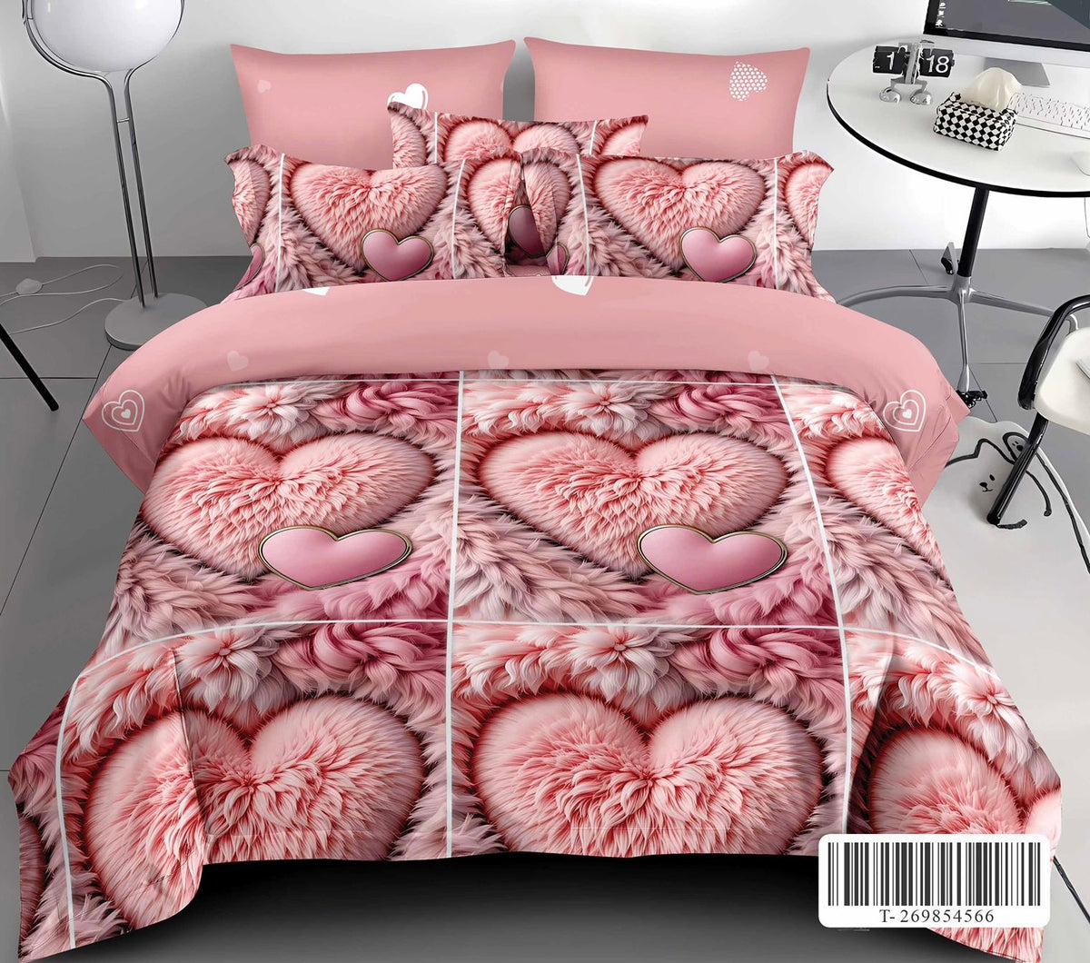 Lenjerie Bumbac finet, pat dublu, cearsaf cu elastic, 6 piese, Roz pudra, LTT34