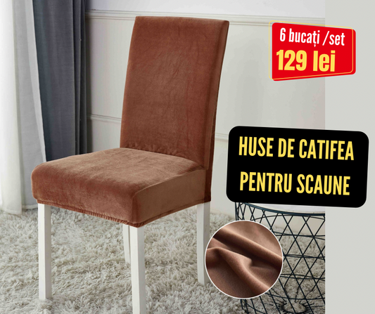 Set 6 huse scaune Catifea, cu elastic, Maro, HSC23