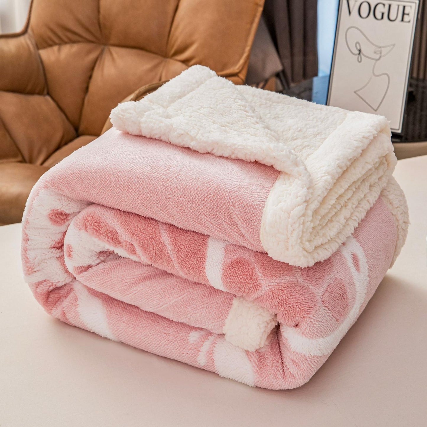 Patura groasa Cocolino cu blăniță, 200x230, Model Fluturi 3D, Roz, cod PTR17