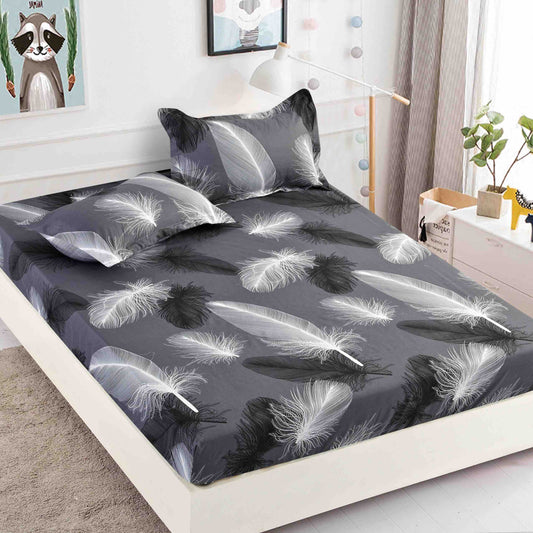 Set 3 piese, Husa de pat cu elastic din Bumbac Finet, 2 Fete de Perna, Pat 1 Persoana, 90x200, HJP28