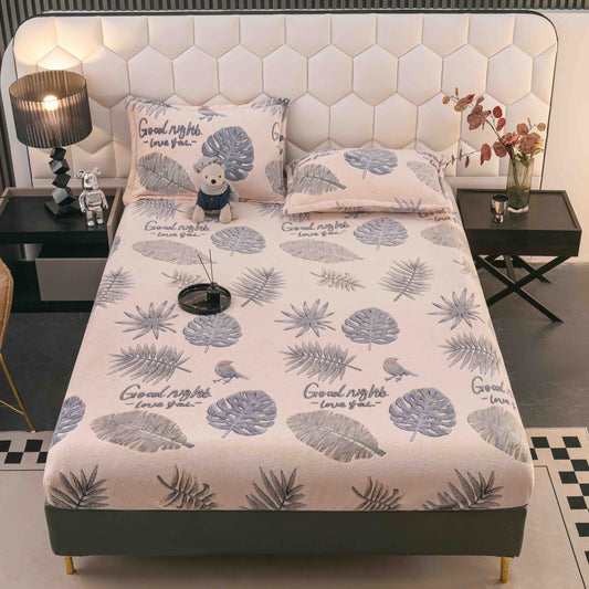 Husă groasa Cocolino cu elastic, pat dublu, 2 fețe de pernă, alb-gri, HPC48