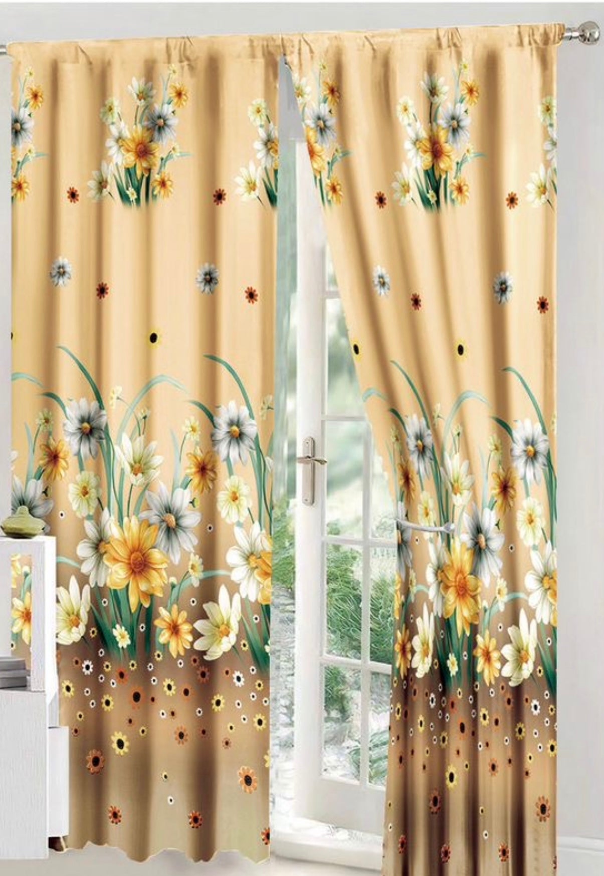 Set Lenjerie de pat Dublu Pucioasa + Draperii , set 8 piese, Floral, LDP12