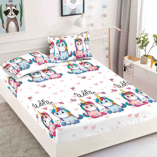 Set 3 piese, Husa de pat cu elastic din Bumbac Finet, 2 Fete de Perna, Pat 1 Persoana, 90x200, HJP11