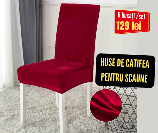 Set 6 huse scaune Catifea, cu elastic, rosu, HSC14