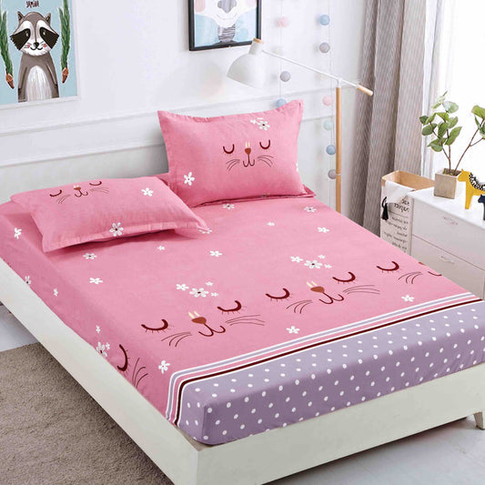 Set 3 piese, Husa de pat cu elastic din Bumbac Finet, 2 Fete de Perna, Pat 1 Persoana, 90x200, HJP24