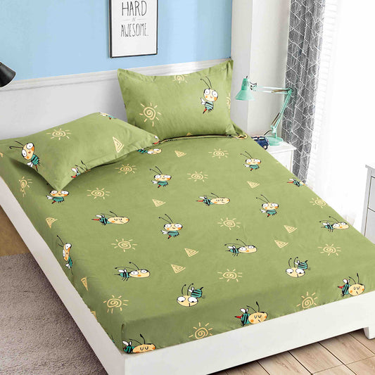 Set 3 piese, Husa de pat cu elastic din Bumbac Finet, 2 Fete de Perna, Pat 1 Persoana, 90x200, HJP30