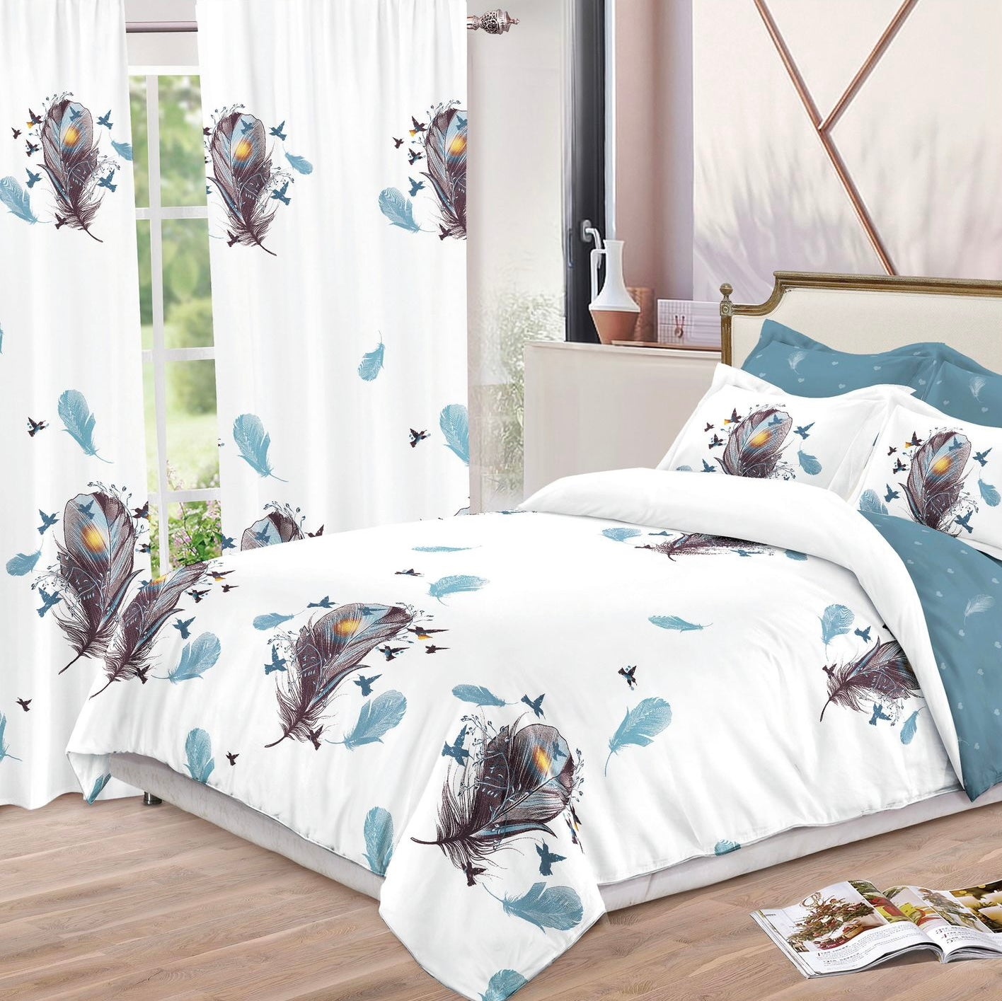 Set Lenjerie de pat Dublu Pucioasa + Draperii , set 8 piese, LDP01