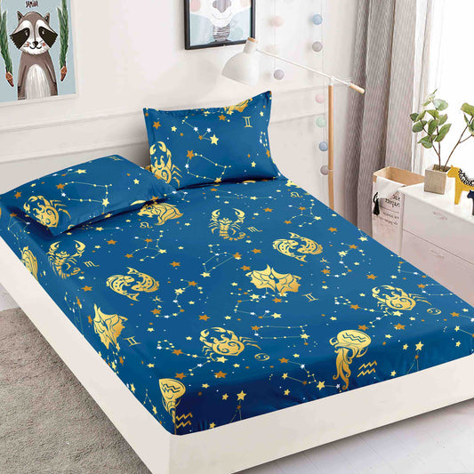 Set 3 piese, Husa de pat cu elastic din Bumbac Finet, 2 Fete de Perna, Pat 1 Persoana, 90x200, HJP12