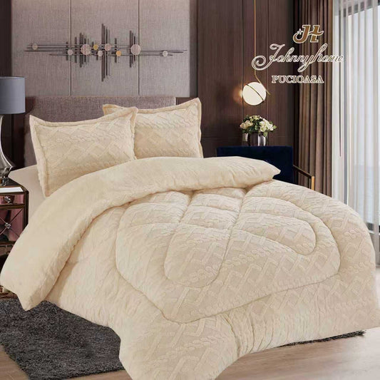 Pilotă groasă Tricot cu blăniță + fețe de pernă, dimensiune 200x230, Bej, PLT26