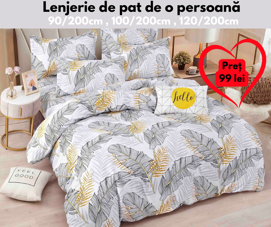 Set Lenjerie de pat O persoană , Bumbac finet , 4 piese , LOP05