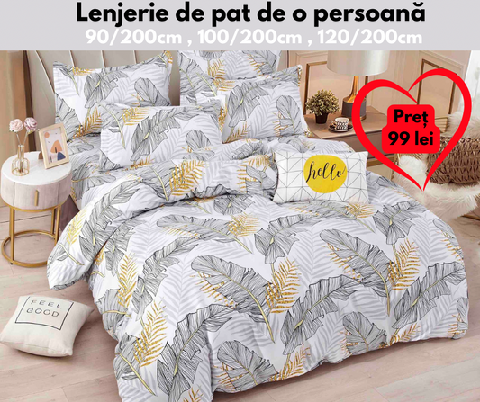 Set Lenjerie de pat O persoană , Bumbac finet , 4 piese , LOP05