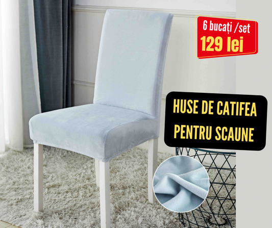 Set 6 huse scaune Catifea, cu elastic, Bleu, HSC20