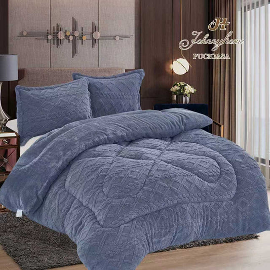 Pilotă groasă Tricot cu blăniță + fețe de pernă, dimensiune 200x230, Gri albastrui, PLT29