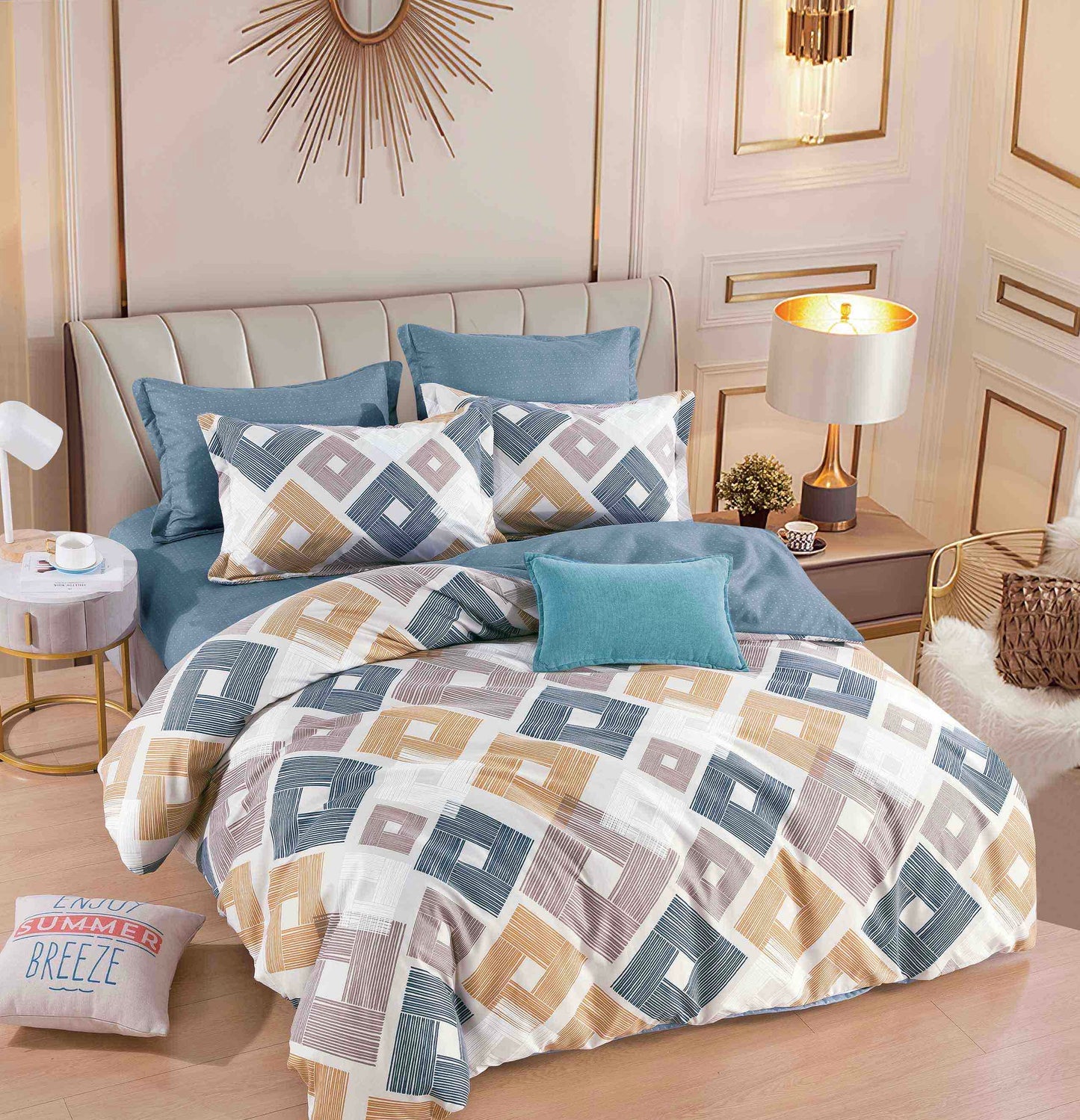 Lenjerie de pat dublu Bumbac finet, cearceaf la alegere normal sau elastic, 6 piese, LBF67