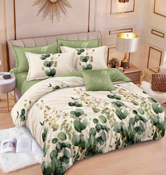 Lenjerie de pat dublu, Bumbac finet, Cearceaf normal, 6 piese, Verde, LBF48