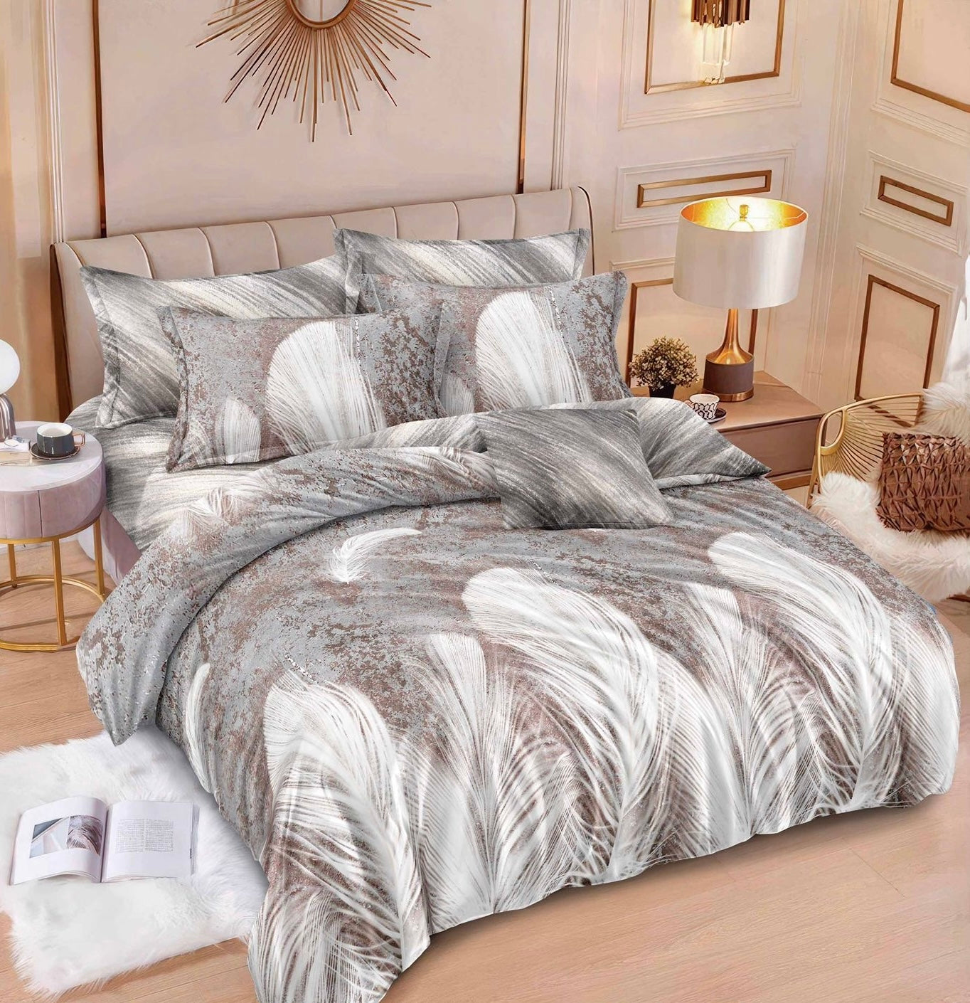 Lenjerie de pat dublu, Bumbac finet, Cearceaf cu elastic sau normal, 6 piese, LBF51